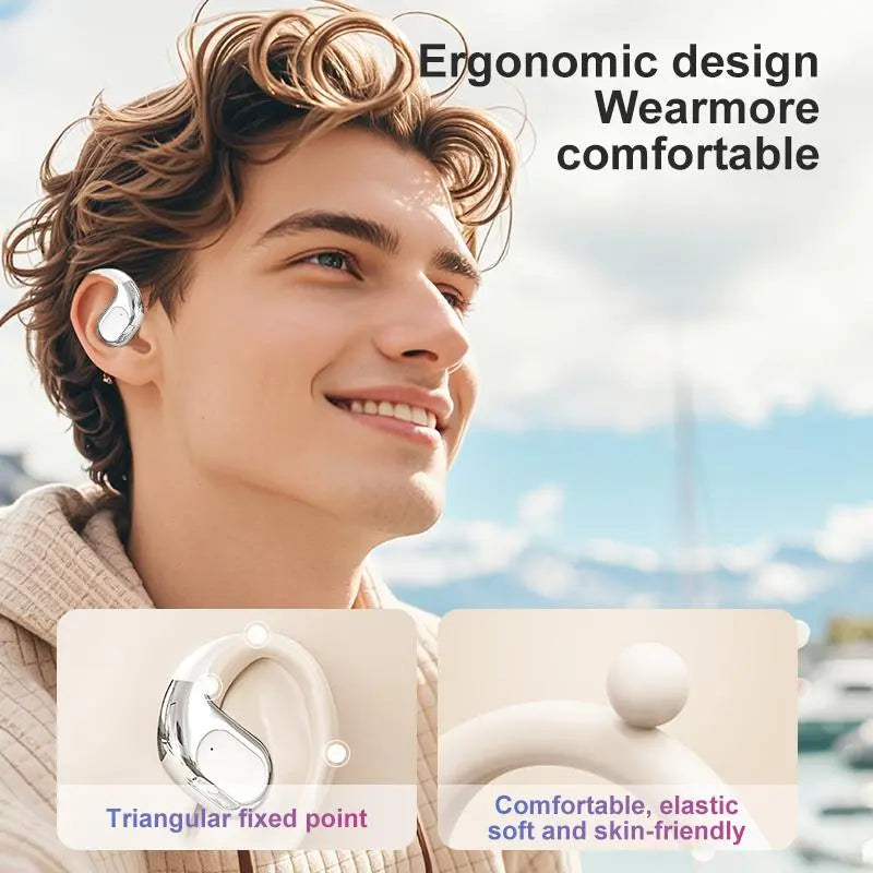 PAVUN Open Ear Headphones outside the Ear Wireless Ear Hanging Bluetooth Headset,Built-In Microphone,Led Power Display,Ows over the Ear Open Ear Buds Earbuds outside the Ear Headphones Bone Air Conduction Earbuds