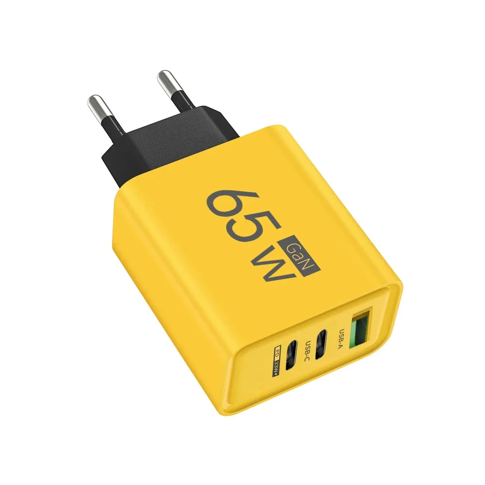 Power Up Anywhere! ⚡️ 65W Gan USB C Fast Charger - 3-in-1 Multi-Port Quick Charge for iPhone, Samsung, Xiaomi & More! 🌍🔌 #TravelCharger #FastCharging