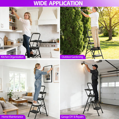5 Step Ladder Folding Steel Step Stoo W/Non-Slip Wide Pedal and Tool Tray