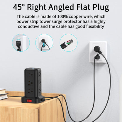 Level up your charging game! ⚡️ Power Strip Tower with 12 Outlets & 4 USB Ports + 6.5Ft Cord - Perfect for all your devices! 🖤🔌 #ChargingStation #SurgeProtector