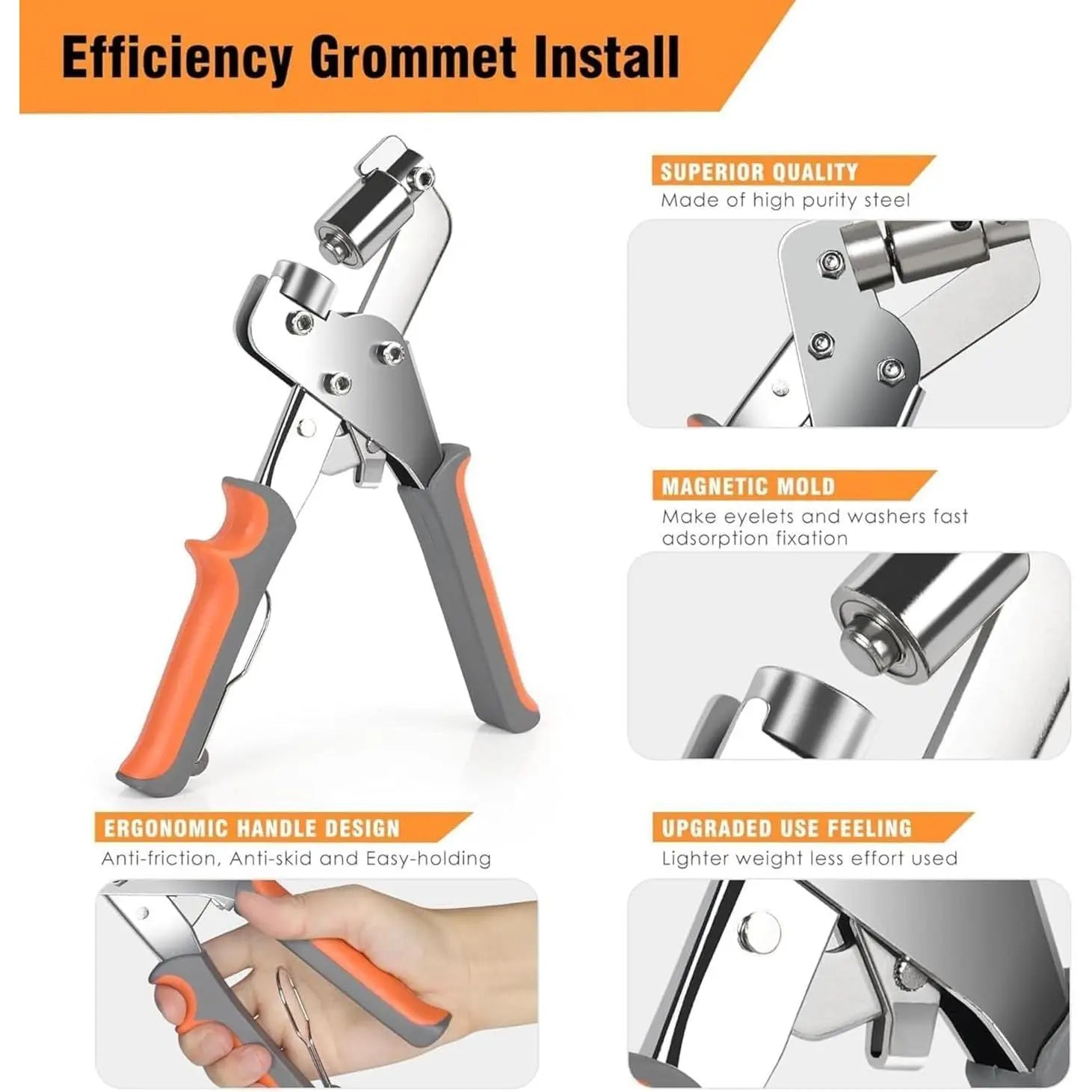 Snapfixmate Professional Grommet Kit: Heavy-Duty 3/8 Inch Eyelet Setter Tool with Handheld Pliers for Leather, Belts, Tarps, and Fabric