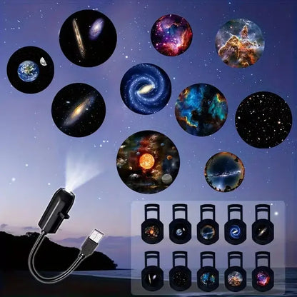 Galaxy Planet Projector 360° Rotating LED Star Night Light, 10 Modes USB Powered Portable Planet Lamp for Christmas Bedroom Decor Home Party Atmosphere Gift Party Gifts, Illuminated Novelty Lighting, Light-Up Novelty Lighting