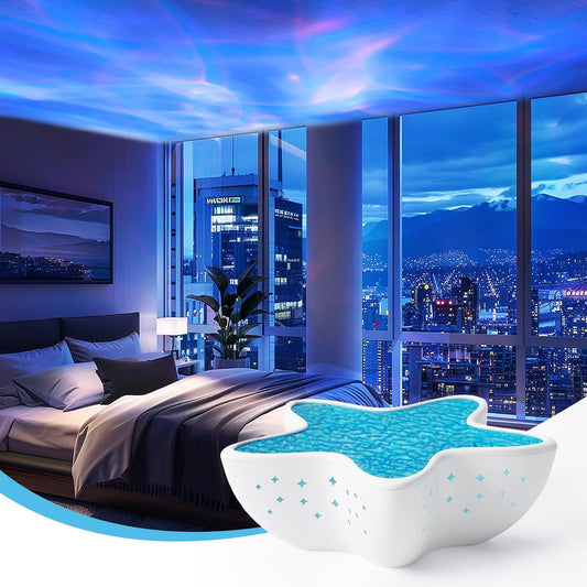 Northern Lights and Ocean Wave Projector for Bathroom and Classroom, Galaxy Night Light for Children's Dormitory Decor, Aesthetic Room Lighting (White)