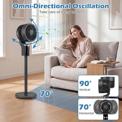 COSTWAY Pedestal Fan for Bedroom, Compact Oscillating Standing Fan with 70° Oscillation, 90° Tilt, 3 Adjustable Heights, 8 Speeds, 12H Timer & Remote, Quiet Table Fan for Home Office