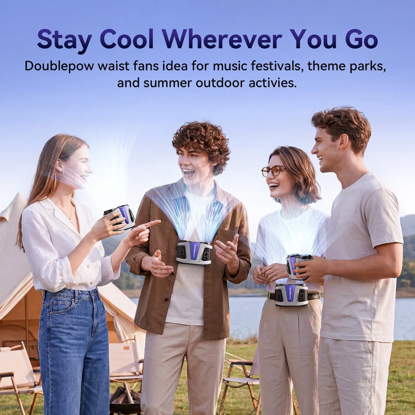 Doublepow Gen2 Waist Fan 24000Mah, Portable Dual Waist Fan, Power Bank USB Rechargeable Clip on Belt for Working, with Charging Dock,Dual Air Ducts Motors, 10 Speeds & 40H, Wearable Neck Fan Cooling for Camping, Outdoor, Travel