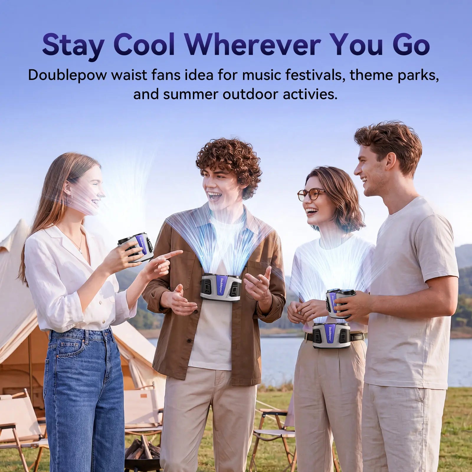 Doublepow Gen2 Waist Fan 24000Mah, Portable Dual Waist Fan, Power Bank USB Rechargeable Clip on Belt for Working, with Charging Dock,Dual Air Ducts Motors, 10 Speeds & 40H, Wearable Neck Fan Cooling for Camping, Outdoor, Travel