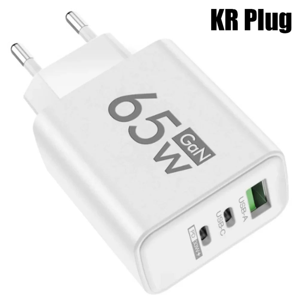 Power Up Anywhere! ⚡️ 65W Gan USB C Fast Charger - 3-in-1 Multi-Port Quick Charge for iPhone, Samsung, Xiaomi & More! 🌍🔌 #TravelCharger #FastCharging