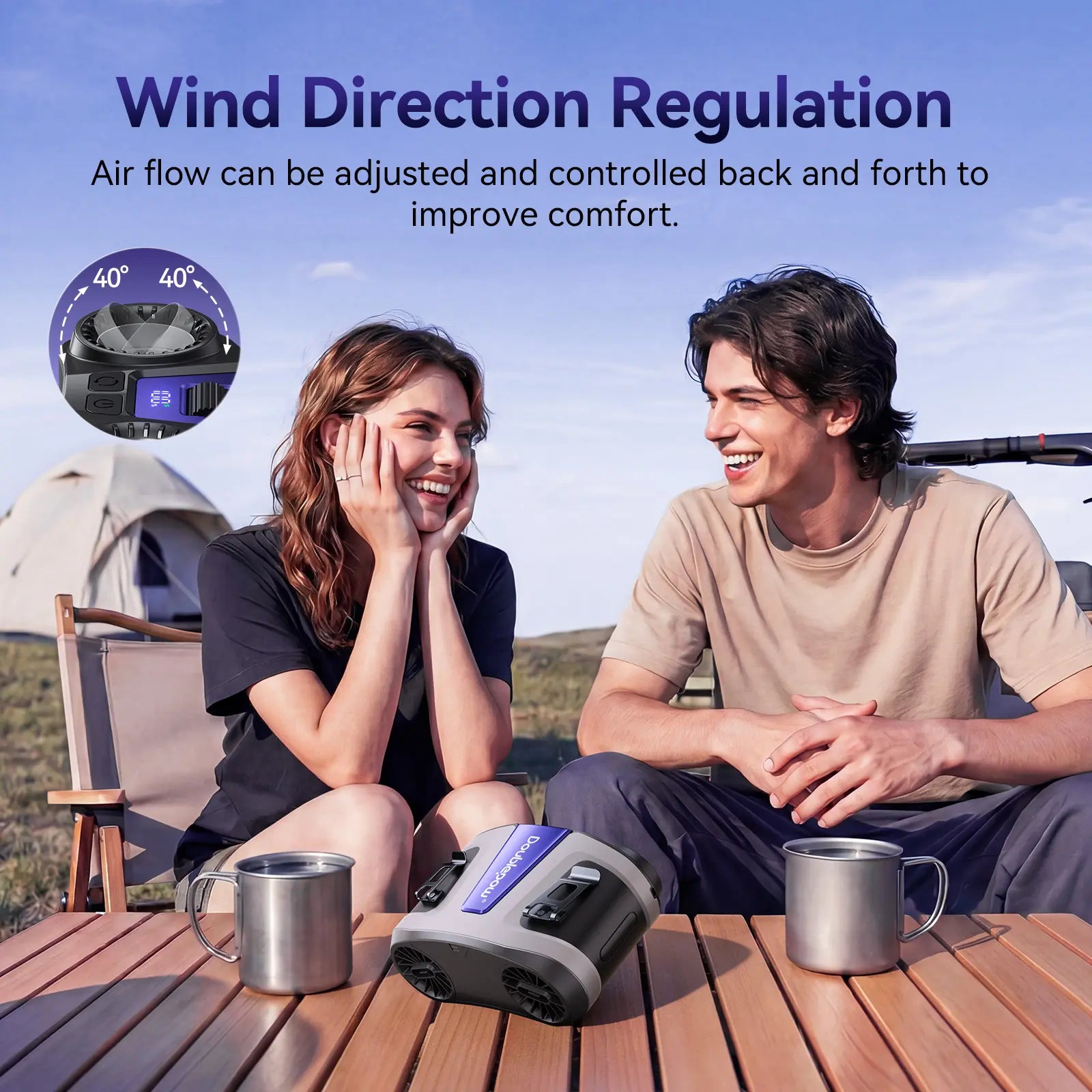 Doublepow Gen2 Waist Fan 24000Mah, Portable Dual Waist Fan, Power Bank USB Rechargeable Clip on Belt for Working, with Charging Dock,Dual Air Ducts Motors, 10 Speeds & 40H, Wearable Neck Fan Cooling for Camping, Outdoor, Travel