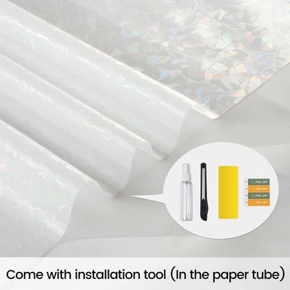 Dktie 17.7" X 78.7" Rainbow Window Film, 3D Decorative Window Vinyl, Anti-Uv & Heat Blocking, Easy Install Electrostatic Cling, Deliver Installation Tools