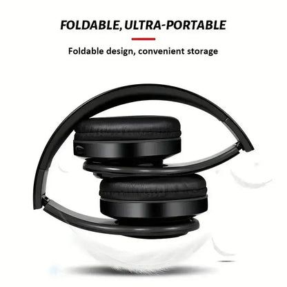 Wireless Headphones, Foldable Headphones with Colorful LED Light, Headphones with Microphone, FM, SD Card Slot, for School, Tablet, PC, TV, Phone, Wireless Chargeable Headphones