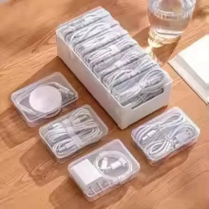 Homenhome 8-Pack Polypropylene Storage Organizer Box Set - 7-In-1 Compact Transparent Plastic Boxes (20X10X7.5Cm) for Tangle-Free Cord Management, Desk Tidy in Home & Office