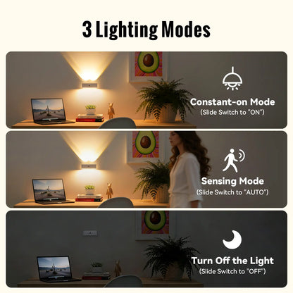 Rechargeable Wireless Wall Light with Remote and Touch Control, 360° Adjustable, Three Color Temperatures for Contemporary Home Decor