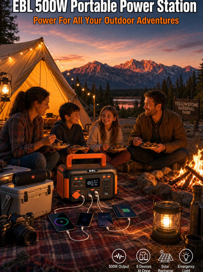 EBL 500W Portable Power Station, 444Wh Solar Generator for Outdoor Camping, RV Trip, Home Blackout Emergency Backup, 100% Pure Sine Wave Mobile Lithium Battery Pack (Solar Panel Optional)