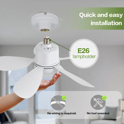 ASALL Remote-Controlled Socket Fan Light - Portable Ceiling Fan with Dimming Function, 1000 Lumens, Compatible with E26/E27 for Kitchen, Bedroom, and Living Room