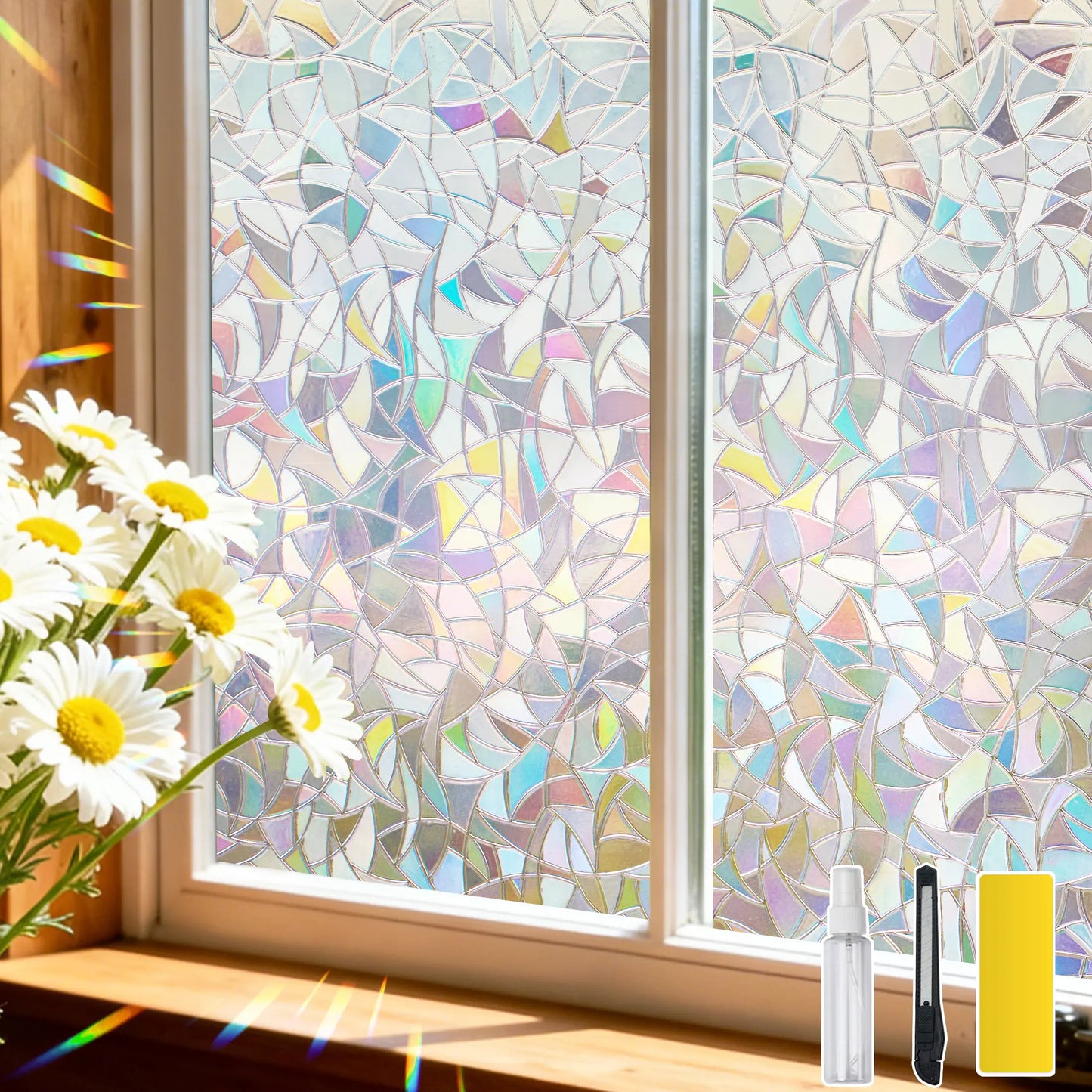 Dktie 17.7" X 78.7" Rainbow Window Film, 3D Decorative Window Vinyl, Anti-Uv & Heat Blocking, Easy Install Electrostatic Cling, Deliver Installation Tools