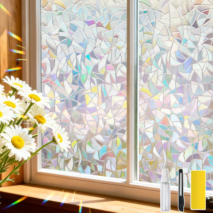 Dktie 17.7" X 78.7" Rainbow Window Film, 3D Decorative Window Vinyl, Anti-Uv & Heat Blocking, Easy Install Electrostatic Cling, Deliver Installation Tools