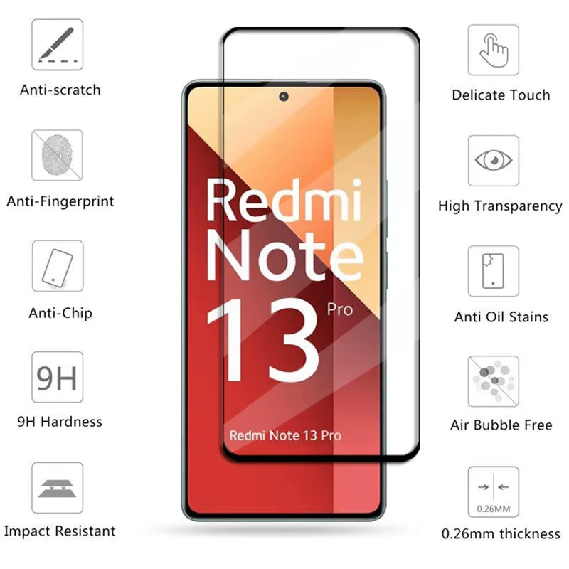 Upgrade Your Redmi Note 13 Pro with Our 6-in-1 Full Cover Tempered Glass Screen Protector! 📱✨