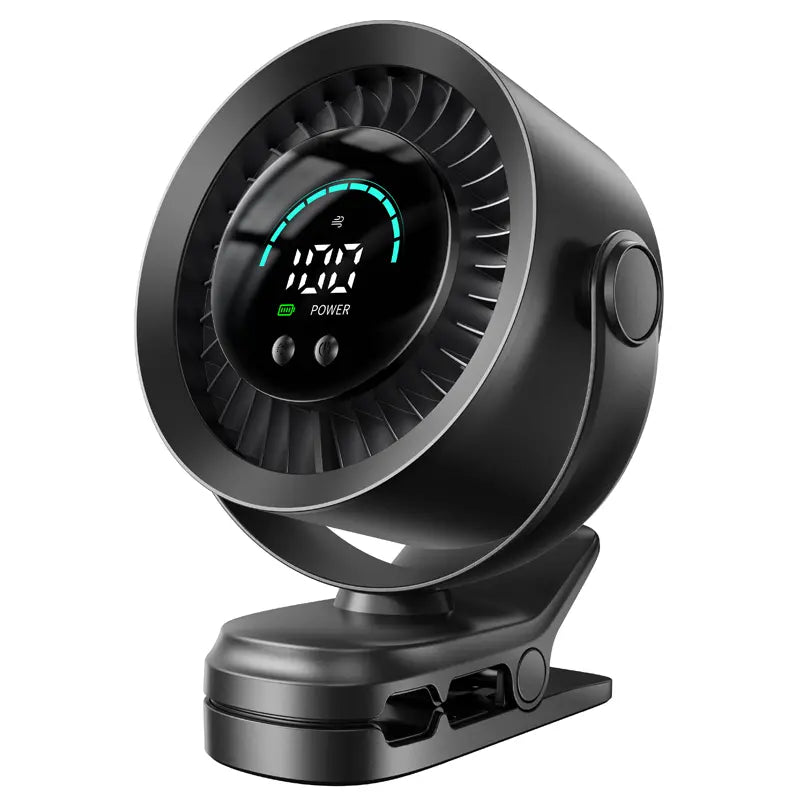 Clip-on rechargeable fan for desk stroller and travel use