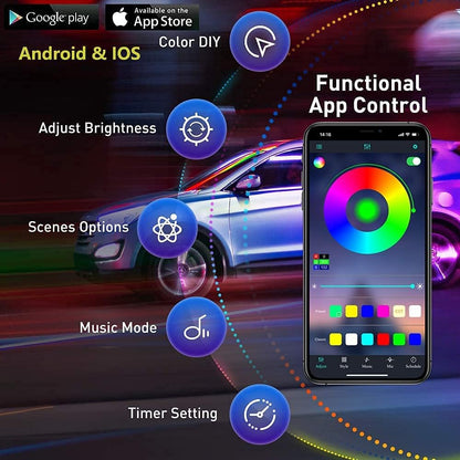 Car Underglow Lighting Kit - LED Underbody Lights with App and Remote Control, 16 Million RGB Colors, 29 Preset Modes, Music Sync and DIY Options, Suitable for SUVs and Trucks, DC 12V