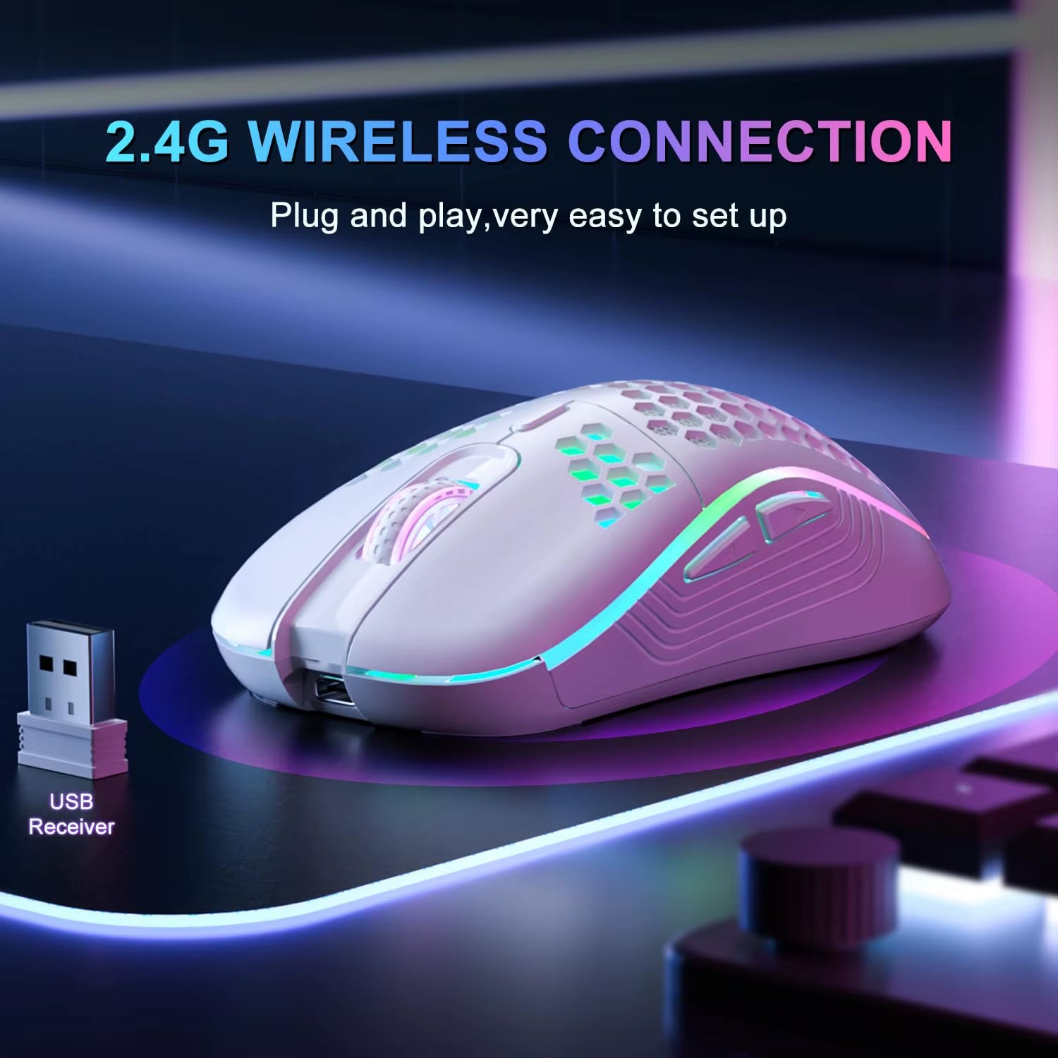 Elevate Your Gaming Experience with the 2.4G Wireless RGB Backlit Mouse - Ergonomic Design, 6 Buttons, and Rechargeable Convenience