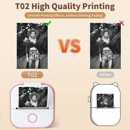 Portable Mini Thermal Printer T02 - Your Ideal Companion for DIY Sticker Labeling and Creative Projects