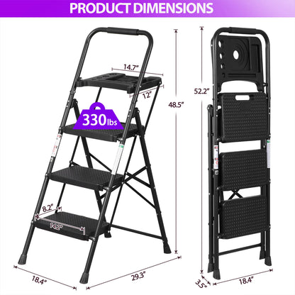 5 Step Ladder Folding Steel Step Stoo W/Non-Slip Wide Pedal and Tool Tray