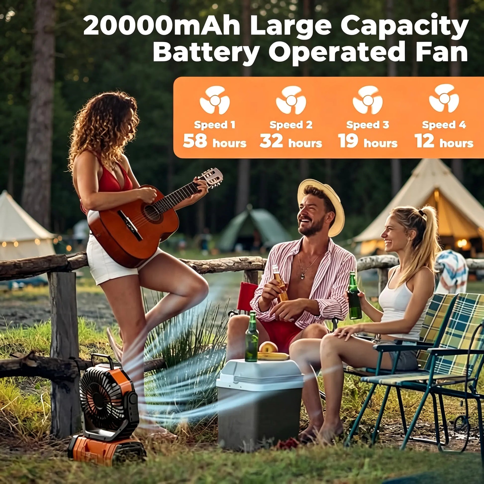20,000 mAh Rechargeable Camping Fan with LED Light, Dual Motors, 4 Speed Settings, Remote Control, Hook, and Power Bank - Portable Solution for Emergencies and Outdoor Activities
