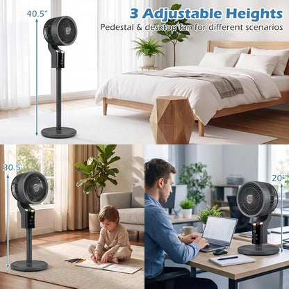 COSTWAY Pedestal Fan for Bedroom, Compact Oscillating Standing Fan with 70° Oscillation, 90° Tilt, 3 Adjustable Heights, 8 Speeds, 12H Timer & Remote, Quiet Table Fan for Home Office