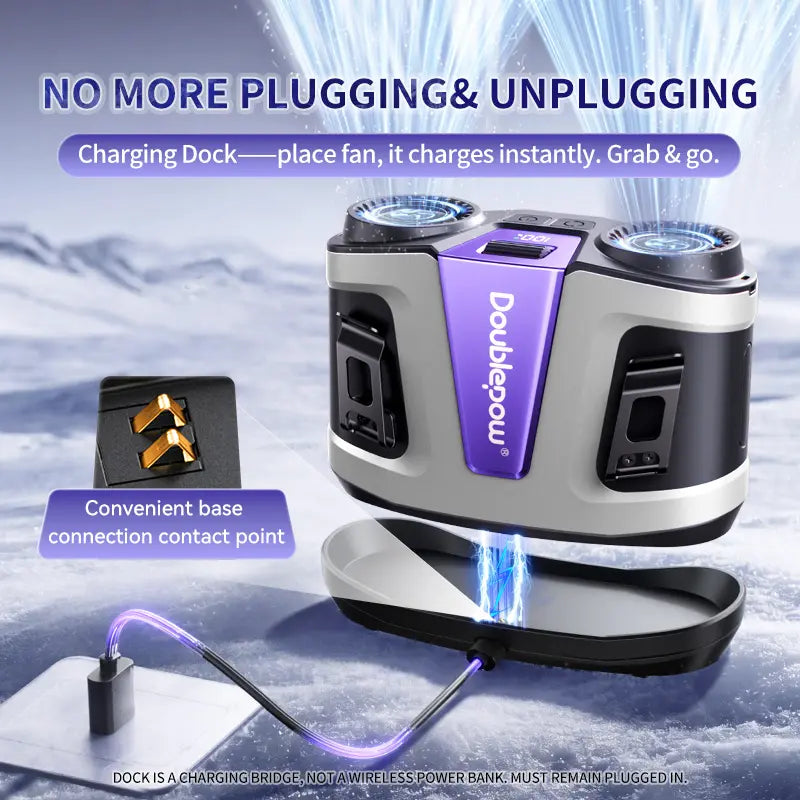 Doublepow Gen2 Waist Fan 24000Mah, Portable Dual Waist Fan, Power Bank USB Rechargeable Clip on Belt for Working, with Charging Dock,Dual Air Ducts Motors, 10 Speeds & 40H, Wearable Neck Fan Cooling for Camping, Outdoor, Travel