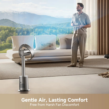 DREAME MF10 Bladeless Tower Fan for Bedroom, Smart Standing Fan with 270° Spatial Airflow for Whole-Room Circulation, 59Ft/S High Velocity, 10 Speeds 3 Modes, Temperature-Adaptive Airflow, Mf10-Beige