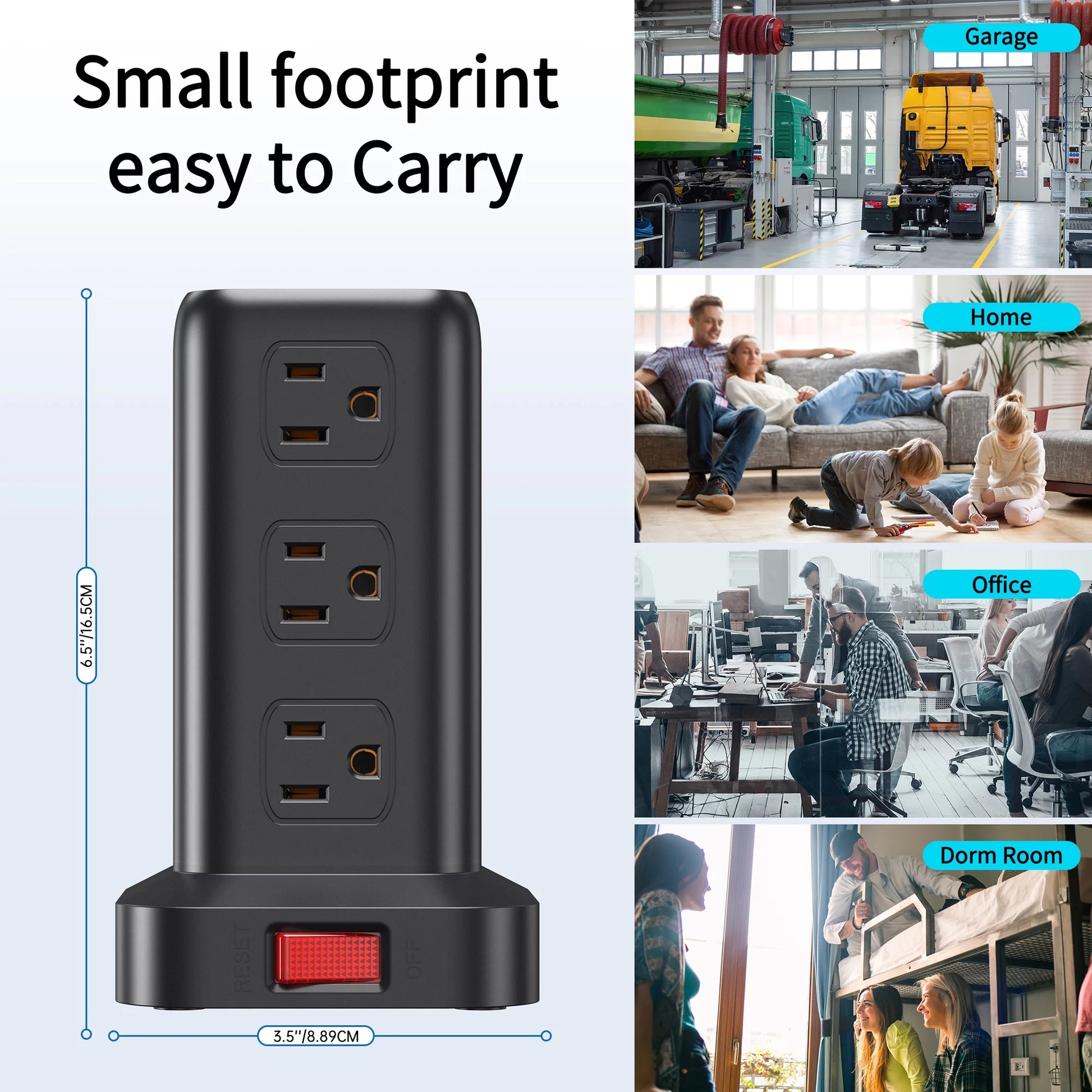 Level up your charging game! ⚡️ Power Strip Tower with 12 Outlets & 4 USB Ports + 6.5Ft Cord - Perfect for all your devices! 🖤🔌 #ChargingStation #SurgeProtector