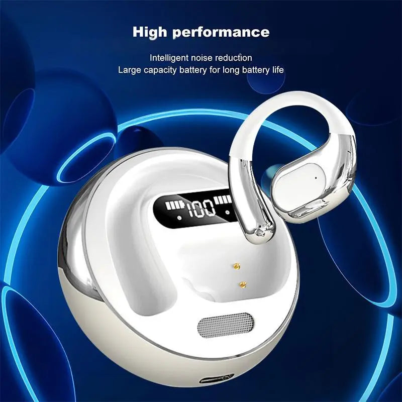 PAVUN Open Ear Headphones outside the Ear Wireless Ear Hanging Bluetooth Headset,Built-In Microphone,Led Power Display,Ows over the Ear Open Ear Buds Earbuds outside the Ear Headphones Bone Air Conduction Earbuds