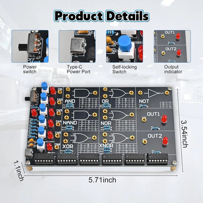 DIY Logic Gate Circuit Soldering Kit–Basic Logic Gate Learning Kit with Interactive LED Simulation, Electronics Soldering Practice Kit for Middle High School College Students STEM Education