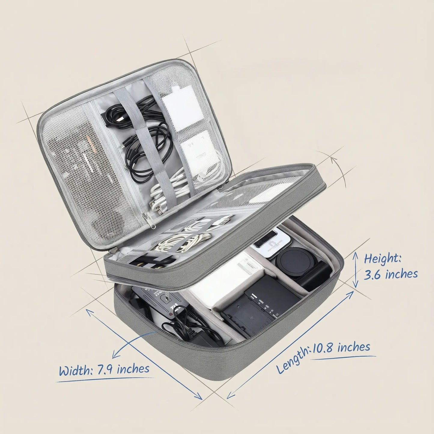 3 Layer Electronics Storage Bag Travel Cable Accessories Bag Waterproof Double Layer Organizer Portable Case for Cables Cord Charger Phone Adapter Power Bank Kindle Hard Drives Durable Pouch Easy to Carry