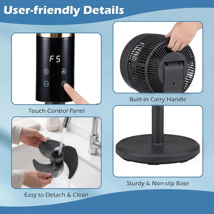 COSTWAY Pedestal Fan for Bedroom, Compact Oscillating Standing Fan with 70° Oscillation, 90° Tilt, 3 Adjustable Heights, 8 Speeds, 12H Timer & Remote, Quiet Table Fan for Home Office