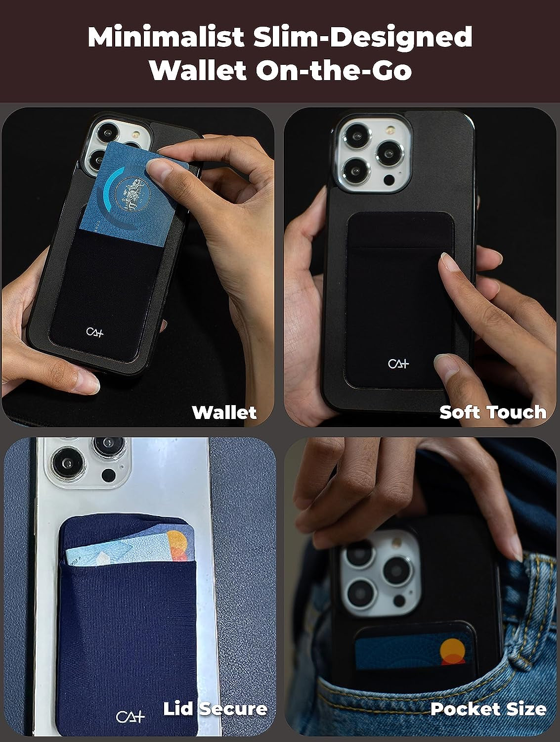 Phone Wallet Card Holder - Adhesive Sleeve for Cell Phone, Durable ID and Credit Card Holder (Black & Mint)