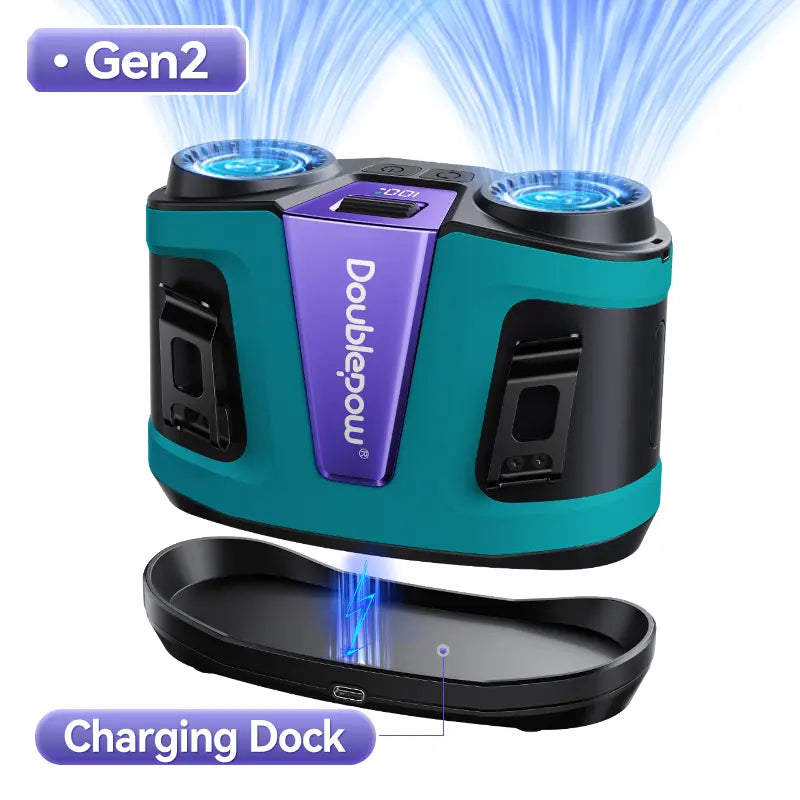 Doublepow Gen2 Waist Fan 24000Mah, Portable Dual Waist Fan, Power Bank USB Rechargeable Clip on Belt for Working, with Charging Dock,Dual Air Ducts Motors, 10 Speeds & 40H, Wearable Neck Fan Cooling for Camping, Outdoor, Travel