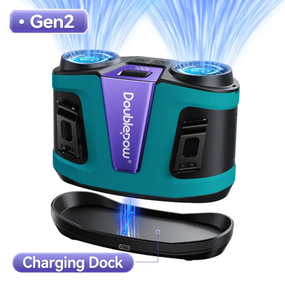 Doublepow Gen2 Waist Fan 24000Mah, Portable Dual Waist Fan, Power Bank USB Rechargeable Clip on Belt for Working, with Charging Dock,Dual Air Ducts Motors, 10 Speeds & 40H, Wearable Neck Fan Cooling for Camping, Outdoor, Travel