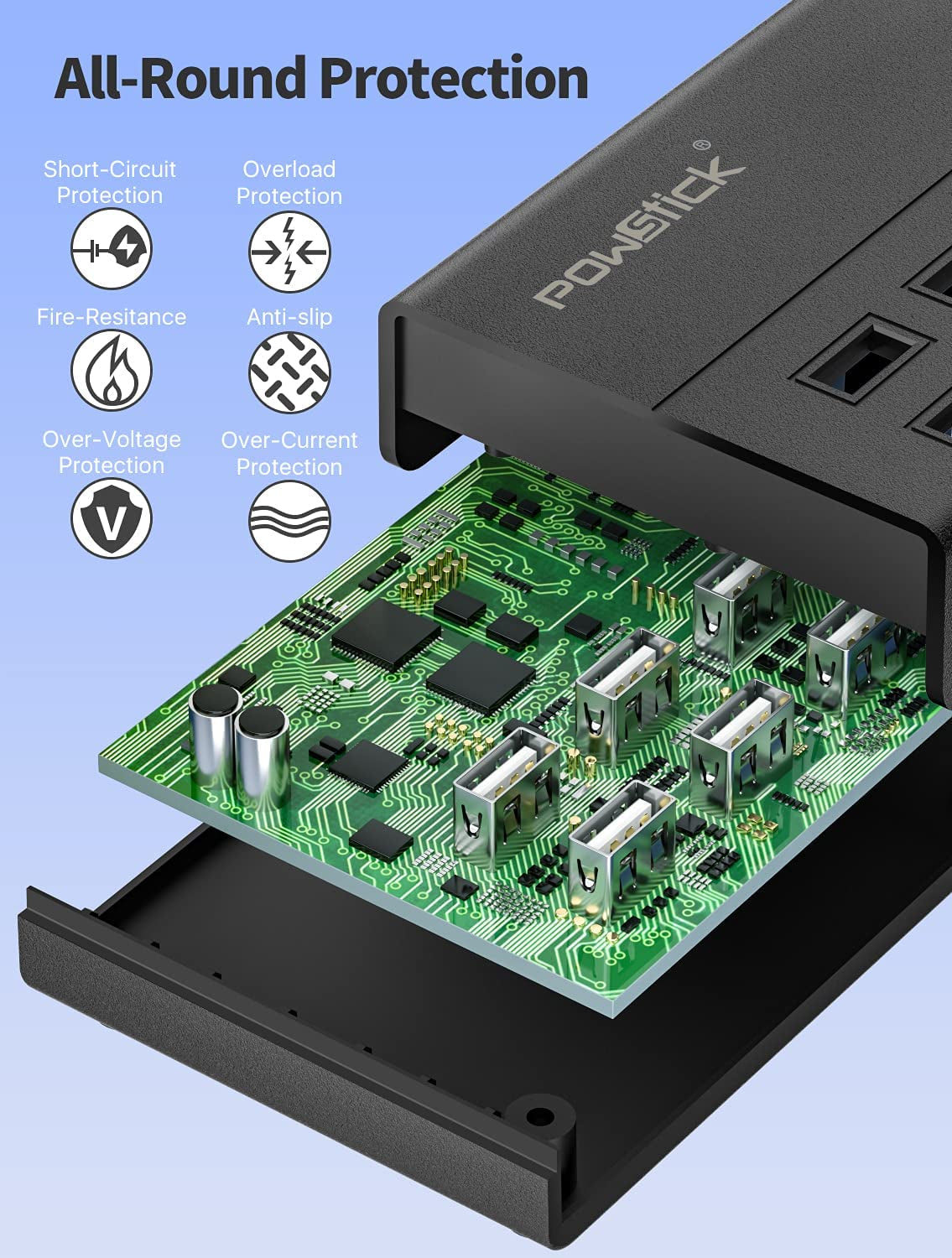 8-Port USB Charging Station with 3 Cables - Ideal for Phones, Tablets, and More