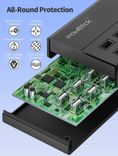 8-Port USB Charging Station with 3 Cables - Ideal for Phones, Tablets, and More