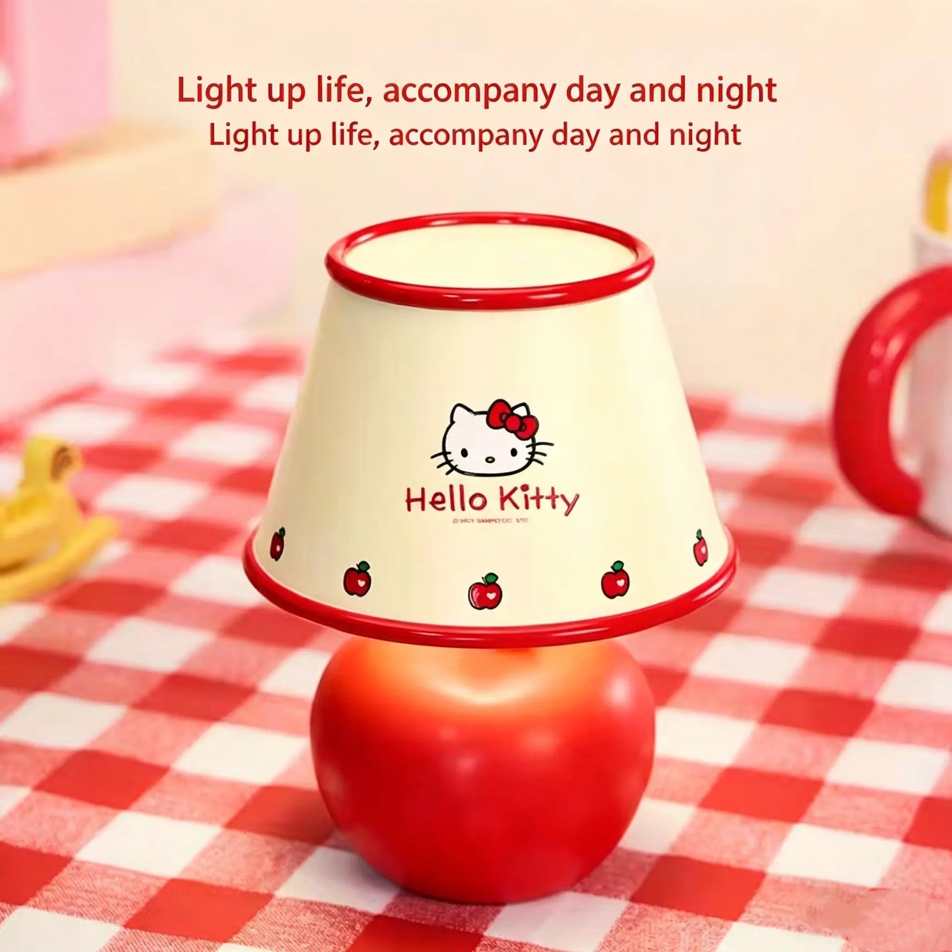 MINISO Hello Kitty Red & White Series LED Apple Night Light, HK Sweet Style LED Bedside Lamp, Cute Creative Bedside Lamp & Decorative Gift for Girls,#Summervibes