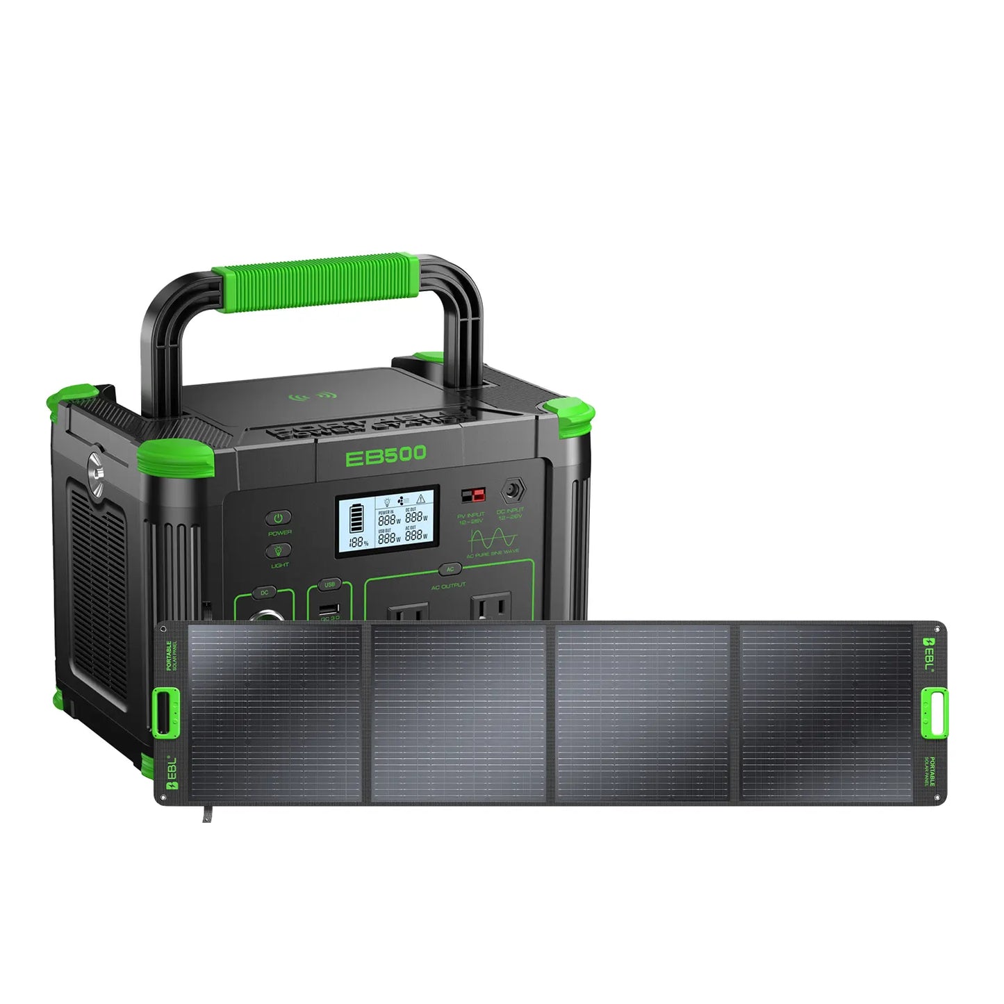 EBL 500W Portable Power Station, 444Wh Solar Generator for Outdoor Camping, RV Trip, Home Blackout Emergency Backup, 100% Pure Sine Wave Mobile Lithium Battery Pack (Solar Panel Optional)
