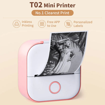 Portable Mini Thermal Printer T02 - Your Ideal Companion for DIY Sticker Labeling and Creative Projects