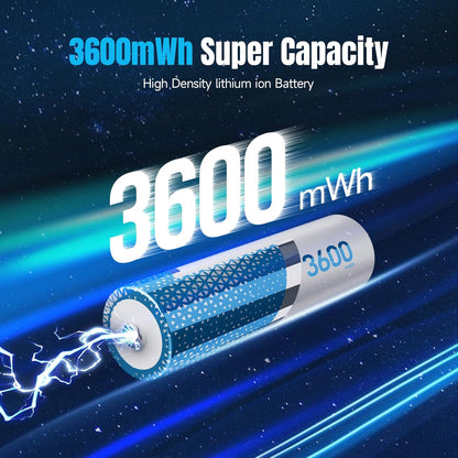 Rechargeable Lithium AA Batteries 8-Pack with Charger, 1.5V 3600Mwh Long Lasting Double a Battery for Blink Camera, Xbox Controller, Trail Camera, Smart Lock, Toys