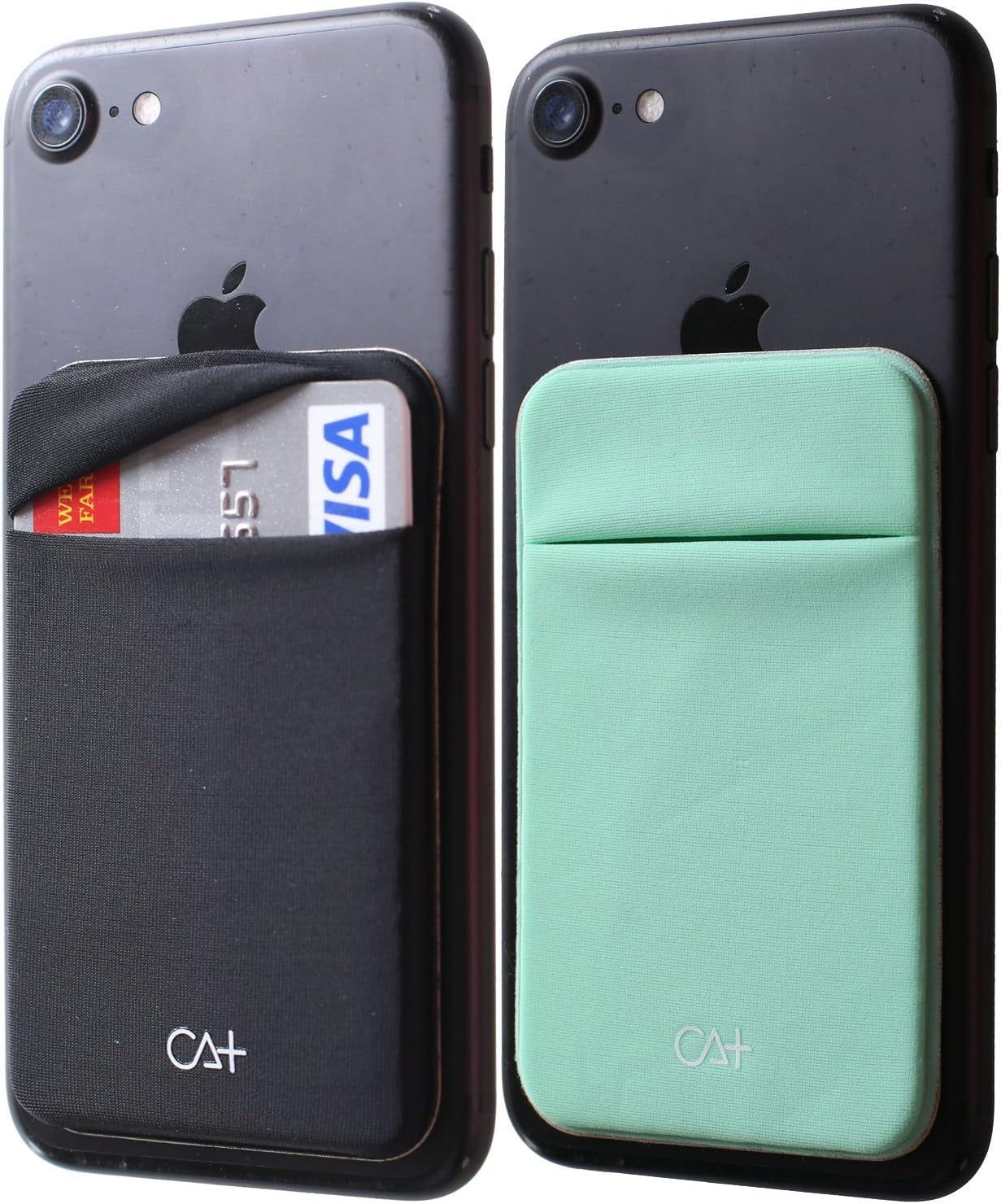 Phone Wallet Card Holder - Adhesive Sleeve for Cell Phone, Durable ID and Credit Card Holder (Black & Mint)