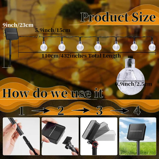 Solar String Lights with 8 Flashing Modes and 120 LED Bubble Bulbs, Modern Plastic Design, Switch Controlled for Garden, Mother's Day, Weddings, Birthdays, and Holiday Decorations