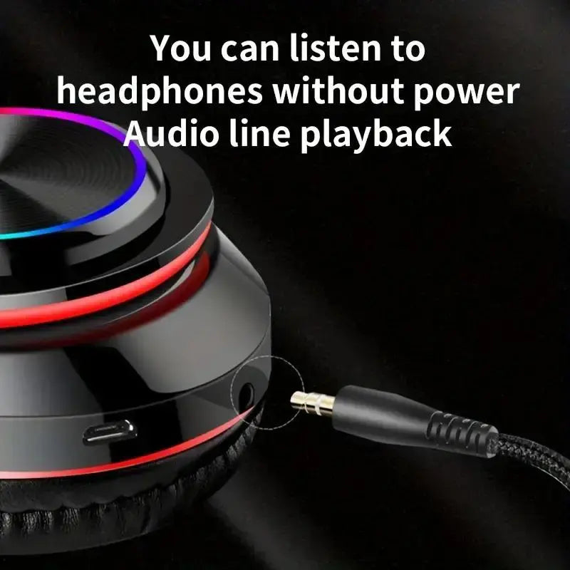 Wireless Headphones, Foldable Headphones with Colorful LED Light, Headphones with Microphone, FM, SD Card Slot, for School, Tablet, PC, TV, Phone, Wireless Chargeable Headphones