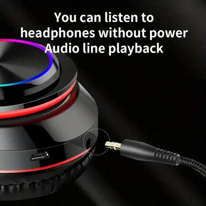 Wireless Headphones, Foldable Headphones with Colorful LED Light, Headphones with Microphone, FM, SD Card Slot, for School, Tablet, PC, TV, Phone, Wireless Chargeable Headphones