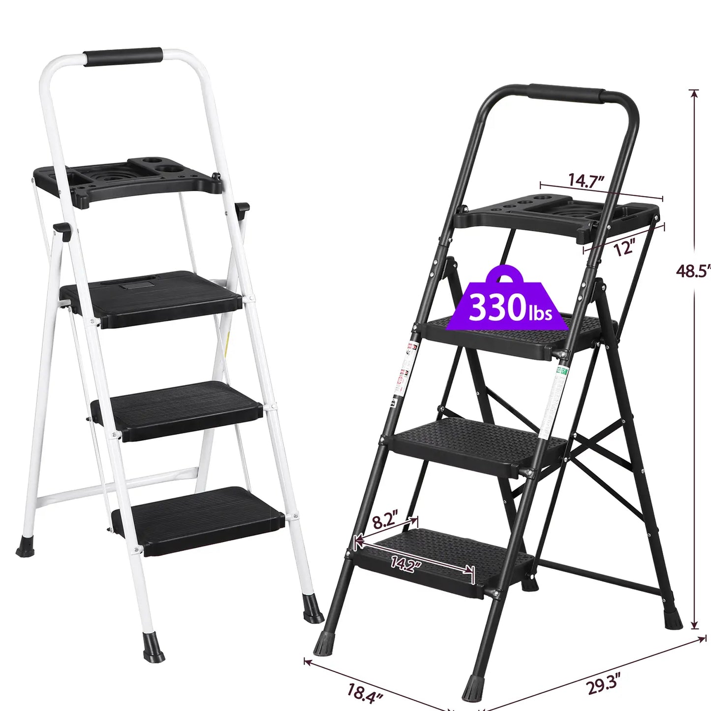 5 Step Ladder Folding Steel Step Stoo W/Non-Slip Wide Pedal and Tool Tray