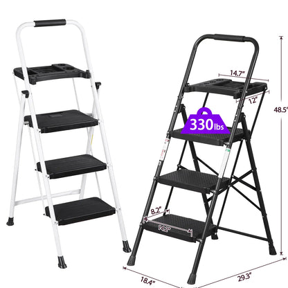 5 Step Ladder Folding Steel Step Stoo W/Non-Slip Wide Pedal and Tool Tray